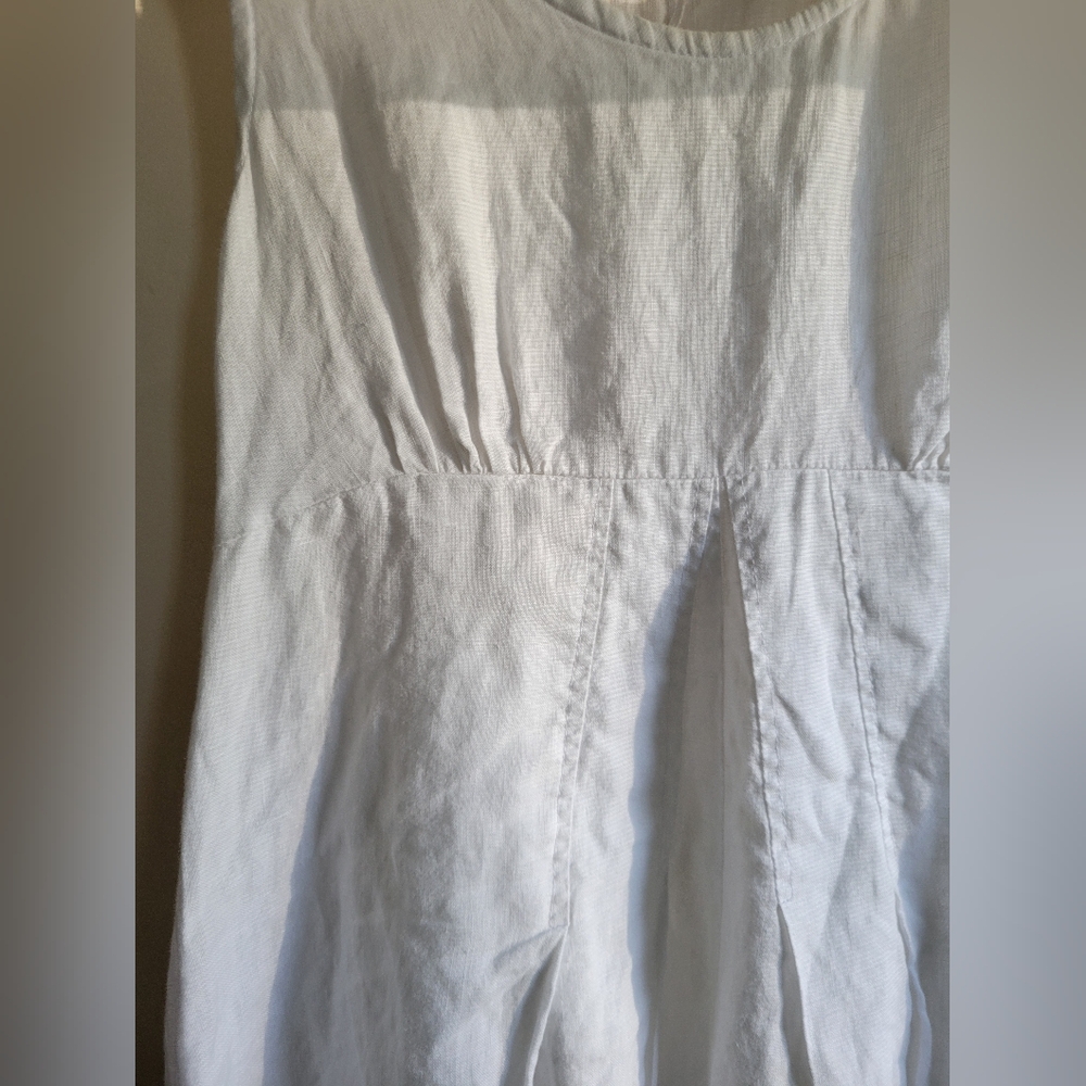 LA BLEND | White Sleeveless Linen Midi Dress With Flowy Skirt SIZE SMALL - Picture 4 of 6